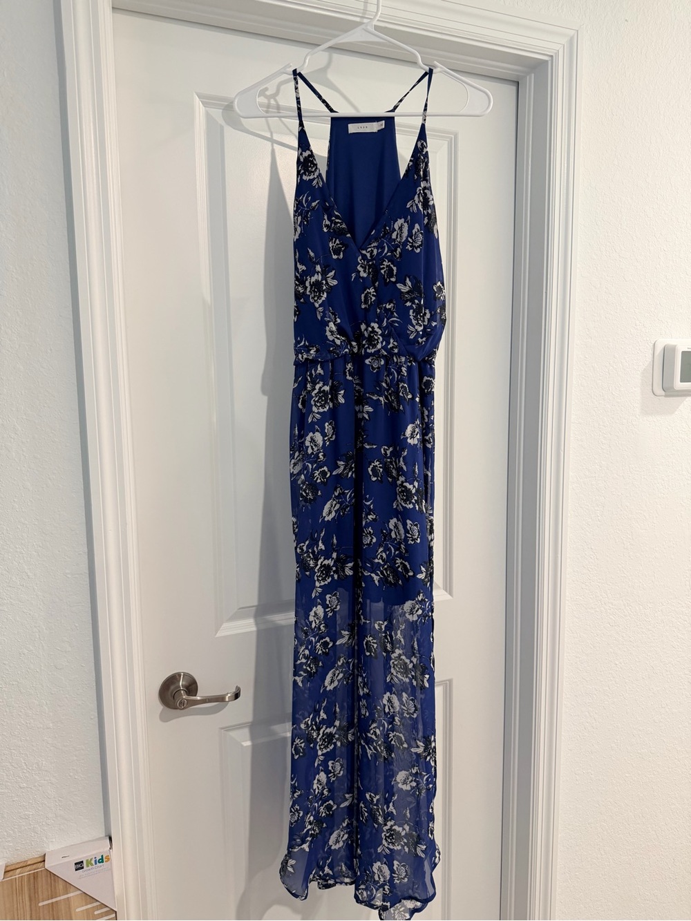 Blue Floral V-Neck Maxi Dress